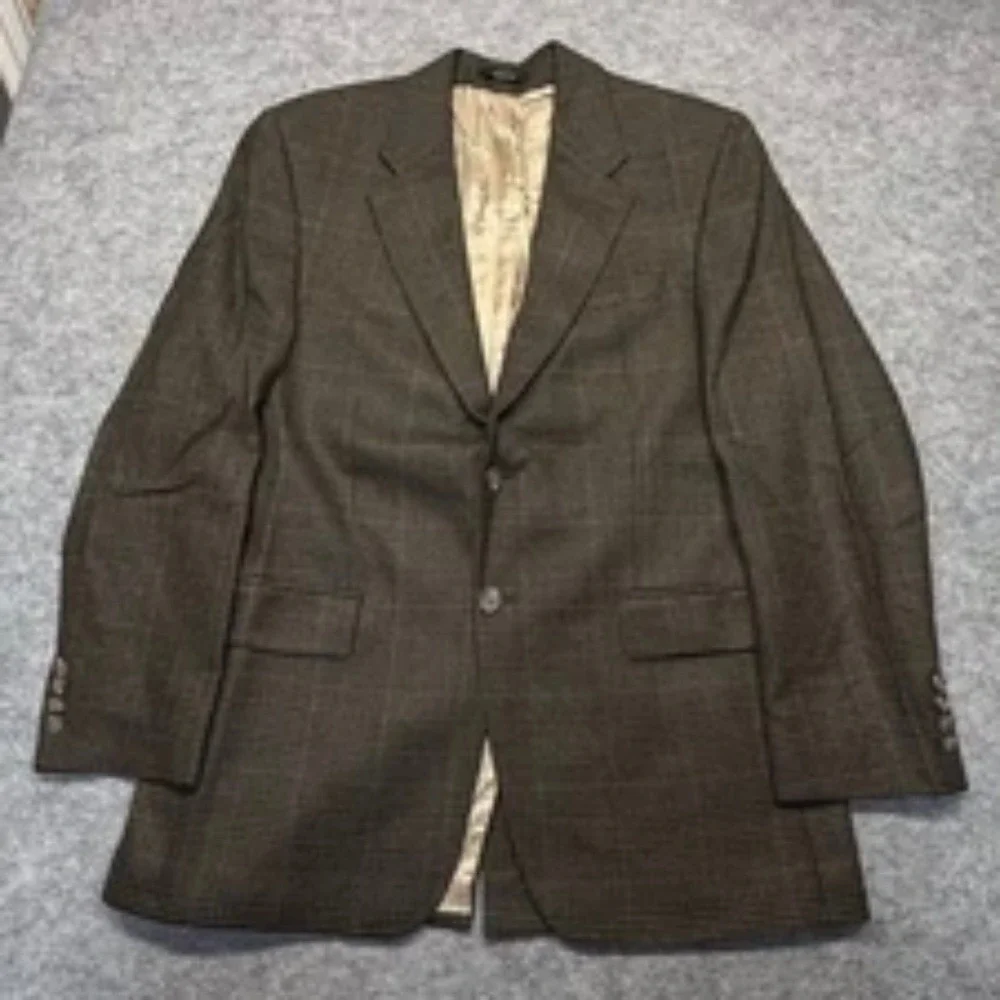 Lauren Ralph Lauren Blazer Mens 40R Glen Plaid 100% Wool Brown Sport Coat Jacket